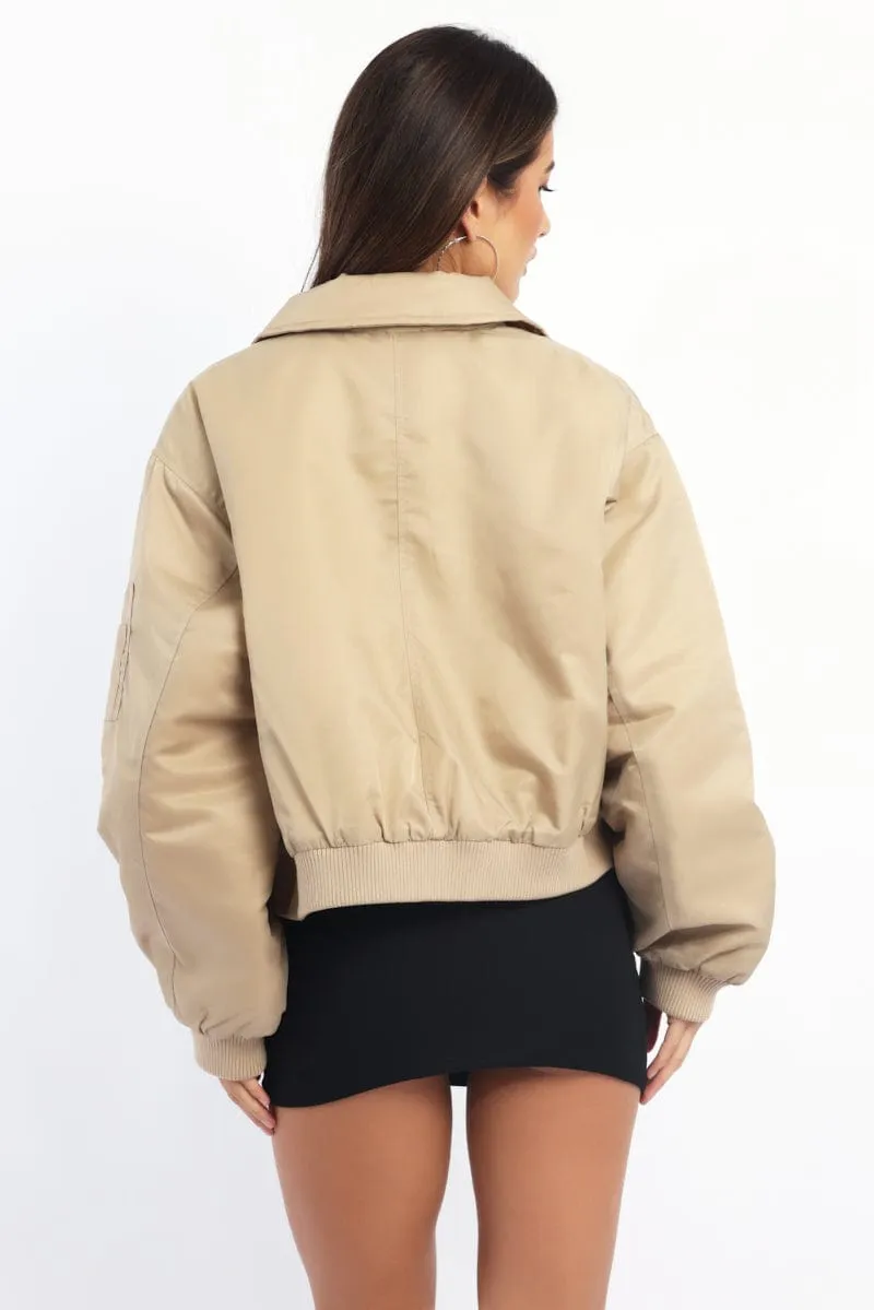 Beige Bomber Jacket Collared sold by Ally Fashion product image thumbnail 4