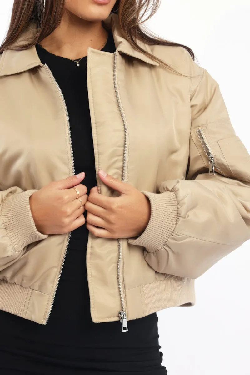 Beige Bomber Jacket Collared sold by Ally Fashion product image thumbnail 5