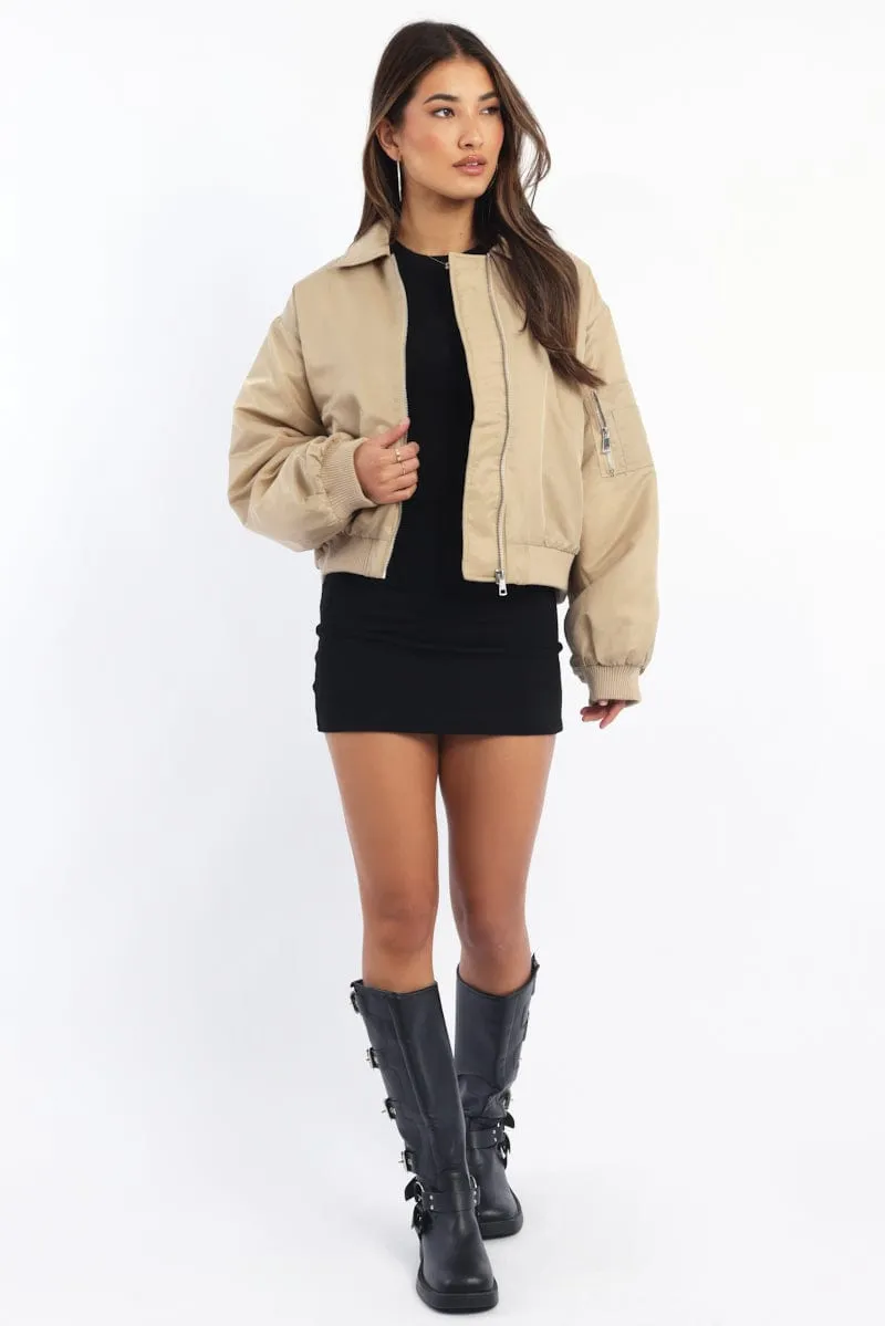 Beige Bomber Jacket Collared sold by Ally Fashion product image thumbnail 2