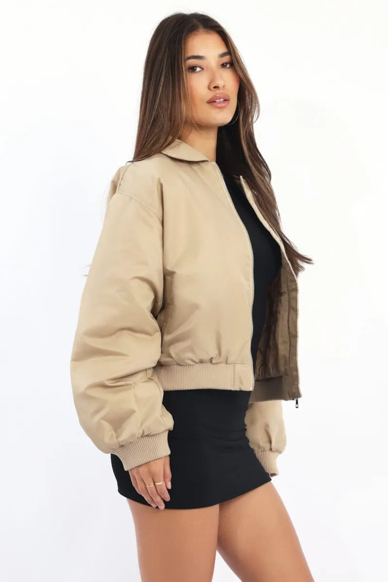 Beige Bomber Jacket Collared sold by Ally Fashion product image thumbnail 3