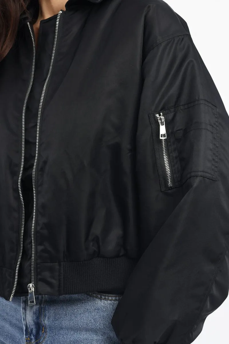Black Bomber Jacket Collared sold by Ally Fashion product image thumbnail 5