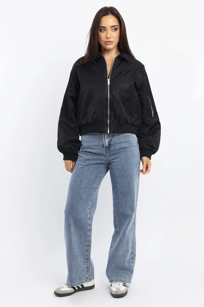 Black Bomber Jacket Collared sold by Ally Fashion product image thumbnail 2