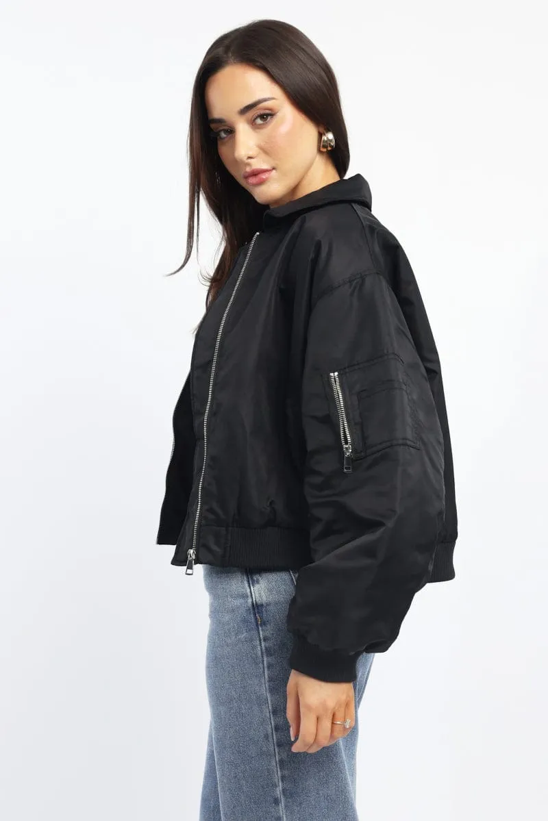 Black Bomber Jacket Collared sold by Ally Fashion product image thumbnail 3