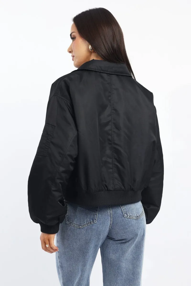 Black Bomber Jacket Collared sold by Ally Fashion product image thumbnail 4
