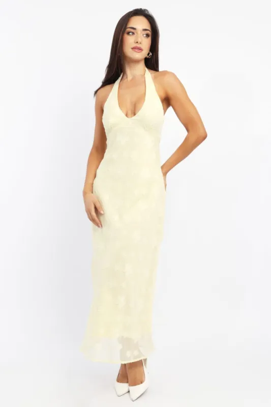 Yellow Midi Dress Halter Neck sold by Ally Fashion