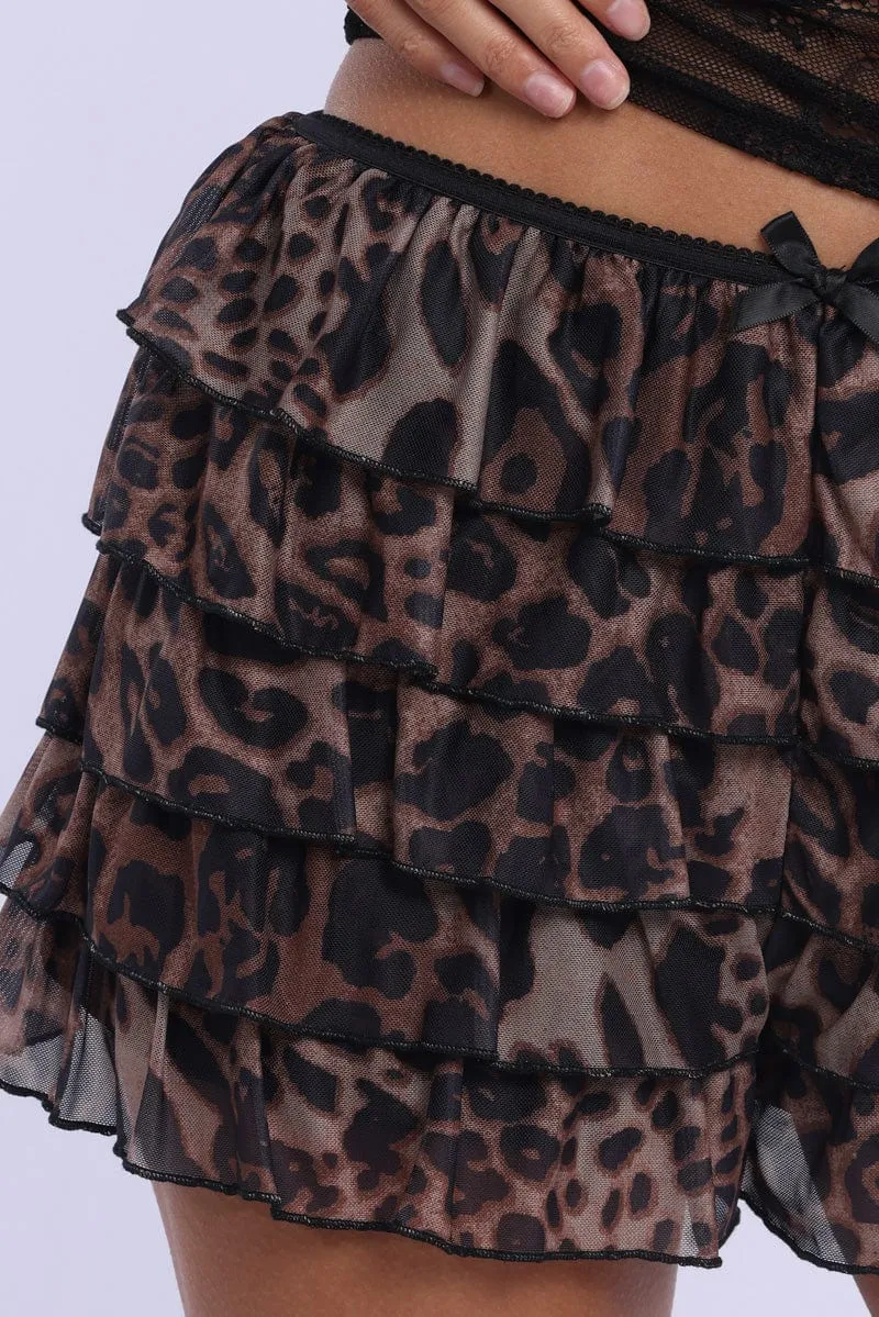 Brown Animal Print Mini Shorts Mesh sold by Ally Fashion product image thumbnail 5