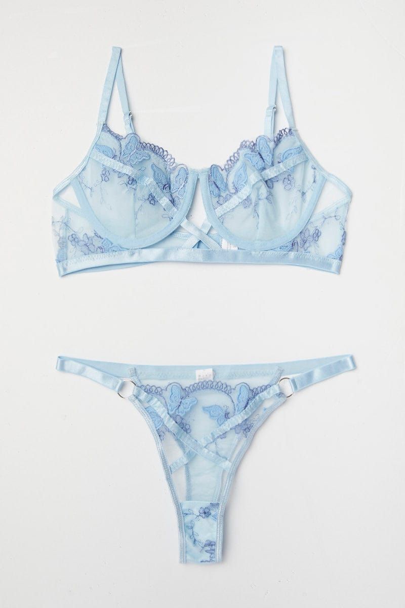 Blue Butterfly Embroidery Lingerie Set sold by Ally Fashion