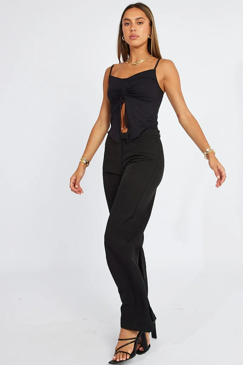 Black Straight Fit Pants Mid Rise sold by Ally Fashion