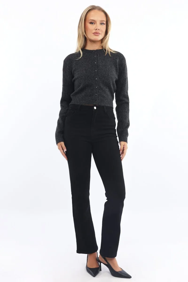 Grey Fitted Cardigan Buttons Up Crew Neck sold by Ally Fashion product image thumbnail 2