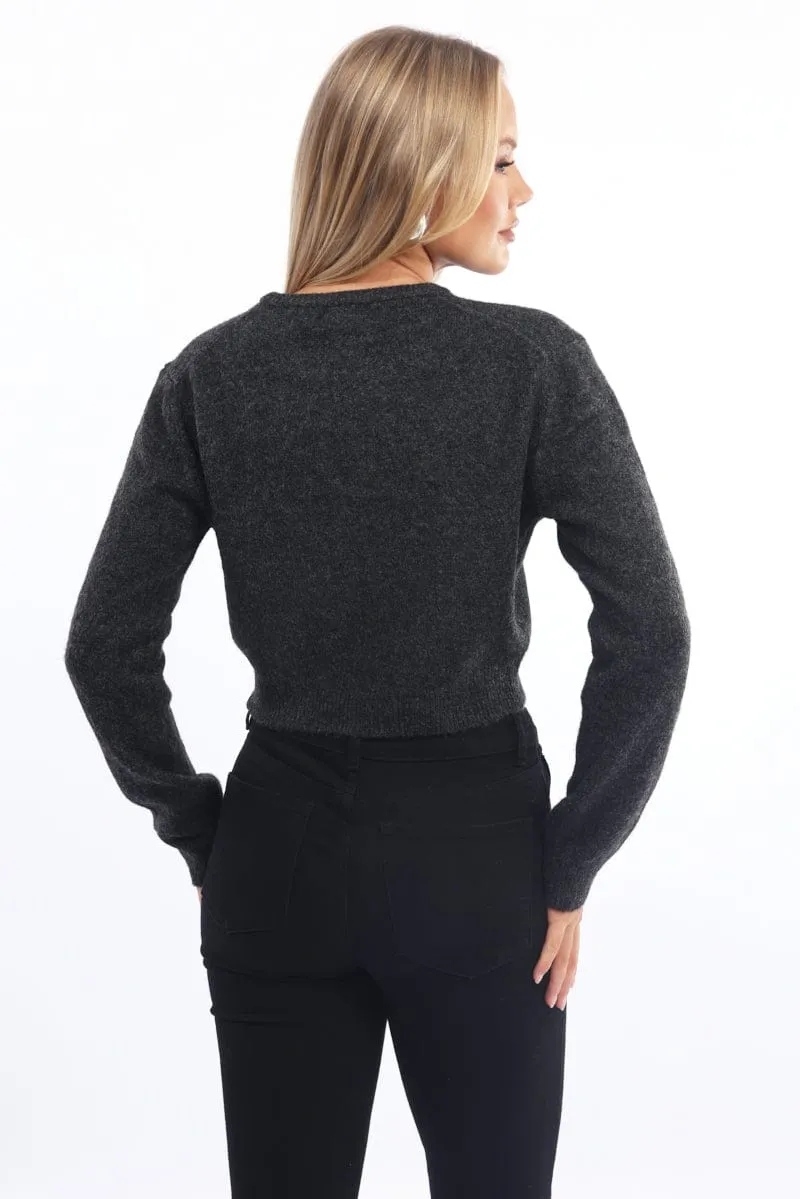 Grey Fitted Cardigan Buttons Up Crew Neck sold by Ally Fashion product image thumbnail 4