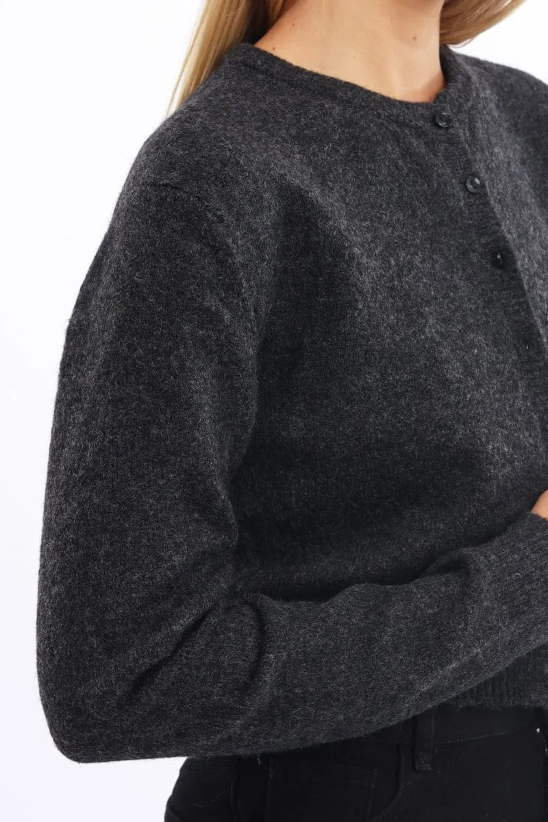 Grey Fitted Cardigan Buttons Up Crew Neck sold by Ally Fashion product image thumbnail 5