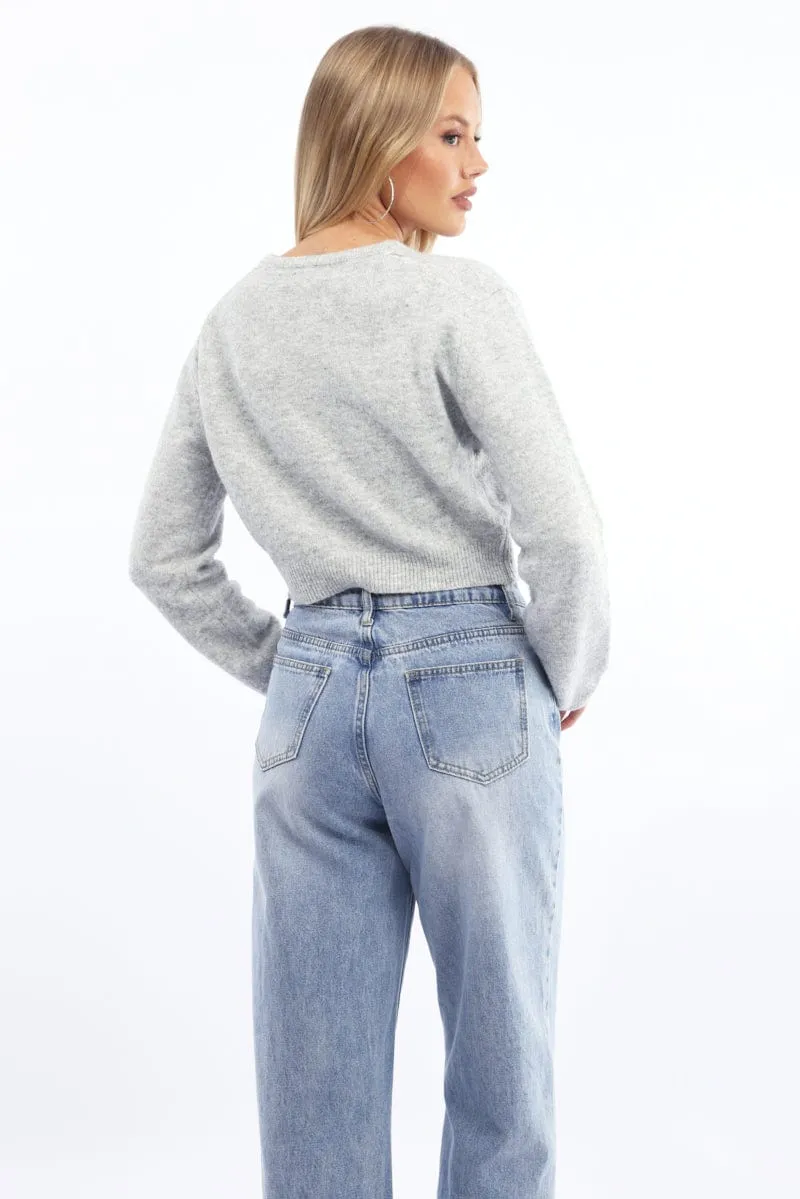 Grey Fitted Cardigan Buttons Up Crew Neck sold by Ally Fashion product image thumbnail 4