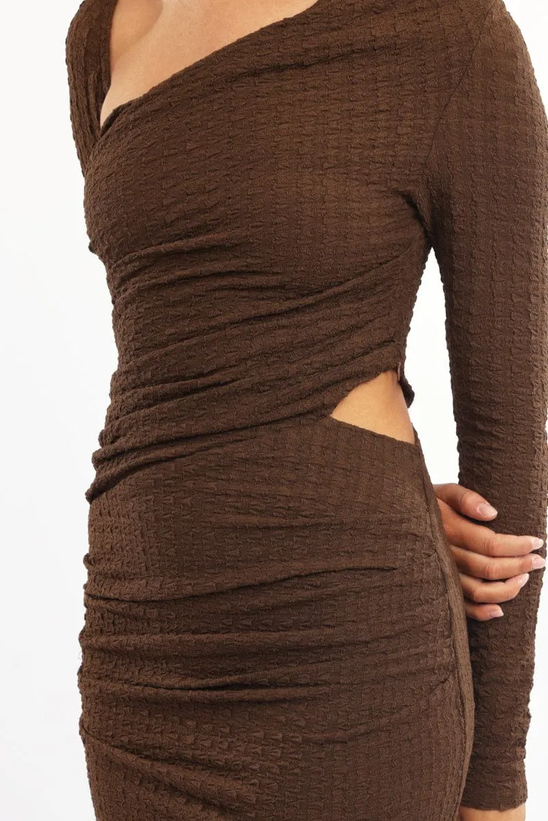 Brown Bodycon Dress Textured Midi sold by Ally Fashion product image thumbnail 5