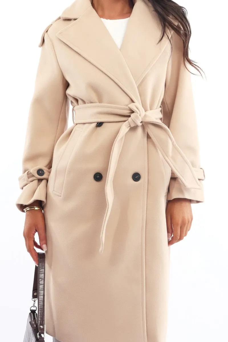 Beige Coat Long Sleeve Belted sold by Ally Fashion product image thumbnail 5