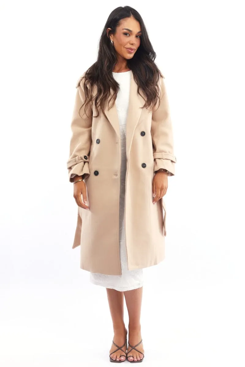 Beige Coat Long Sleeve Belted sold by Ally Fashion product image thumbnail 2