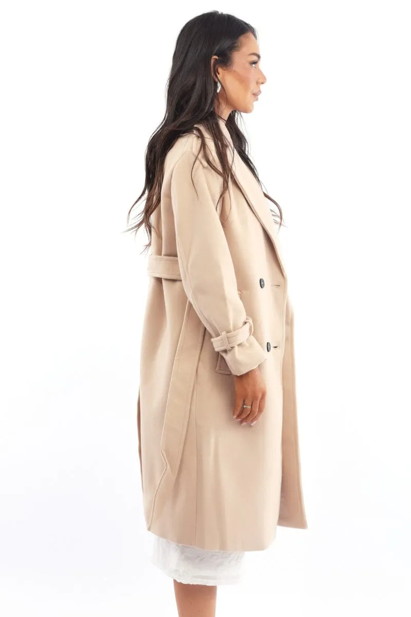 Beige Coat Long Sleeve Belted sold by Ally Fashion product image thumbnail 3