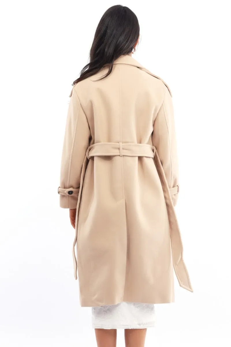 Beige Coat Long Sleeve Belted sold by Ally Fashion product image thumbnail 4
