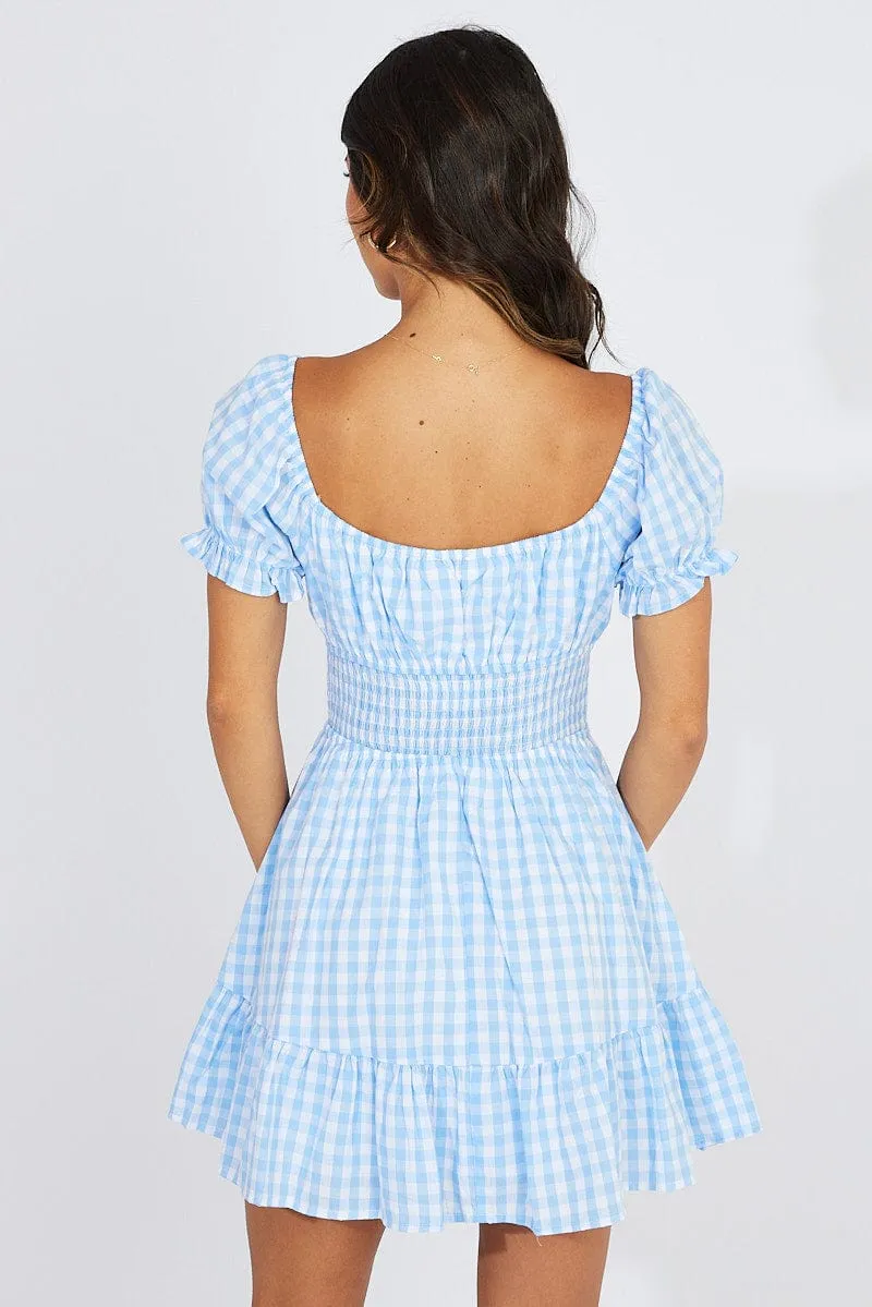Blue Check Fit And Flare Dress Puff Sleeve Mini sold by Ally Fashion product image thumbnail 5