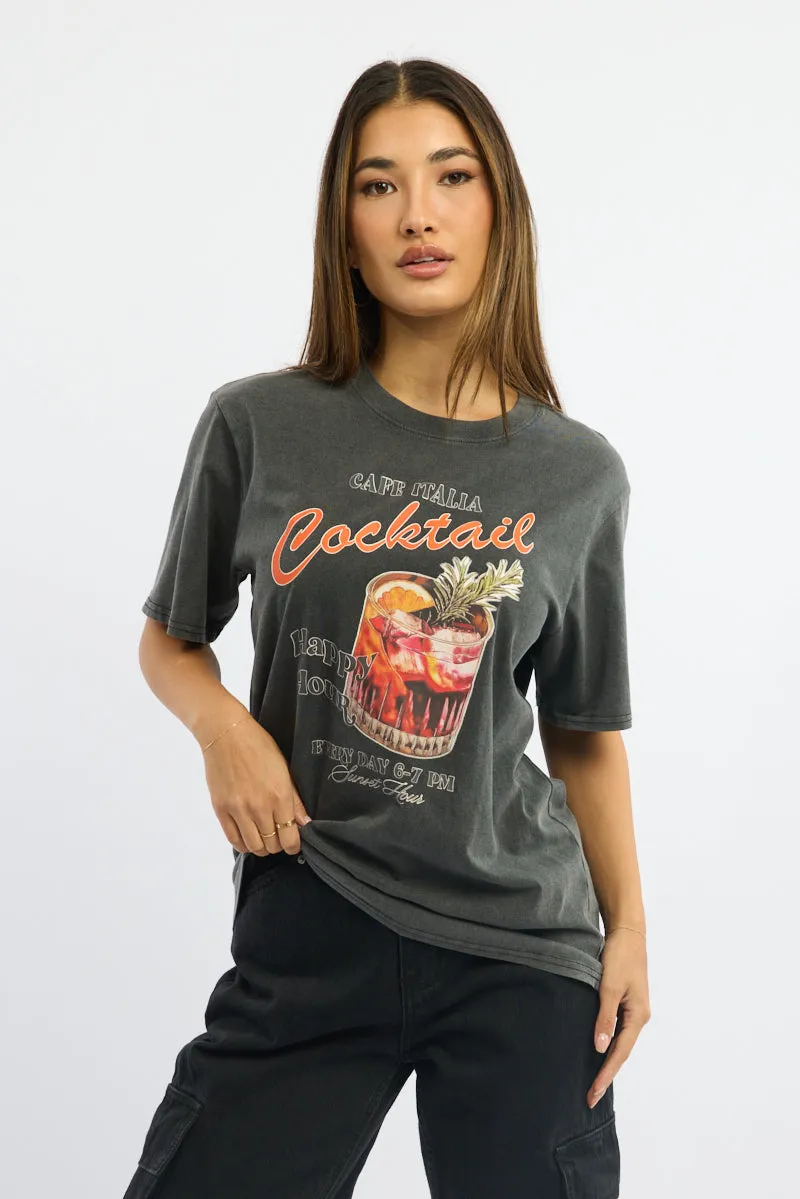 Grey Graphic Tee Short Sleeve Garment Washed sold by Ally Fashion