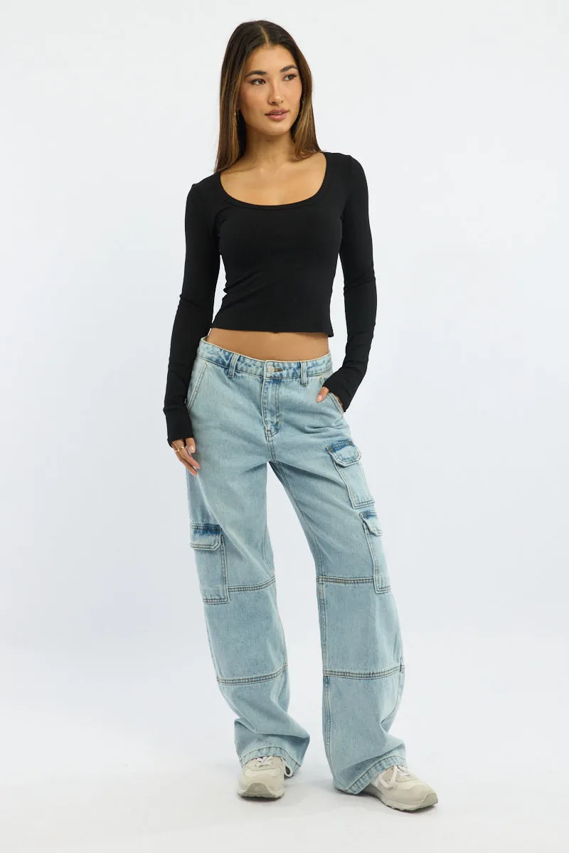 Black Rib Top Long Sleeve Scoop Neck Brushed sold by Ally Fashion product image thumbnail 2