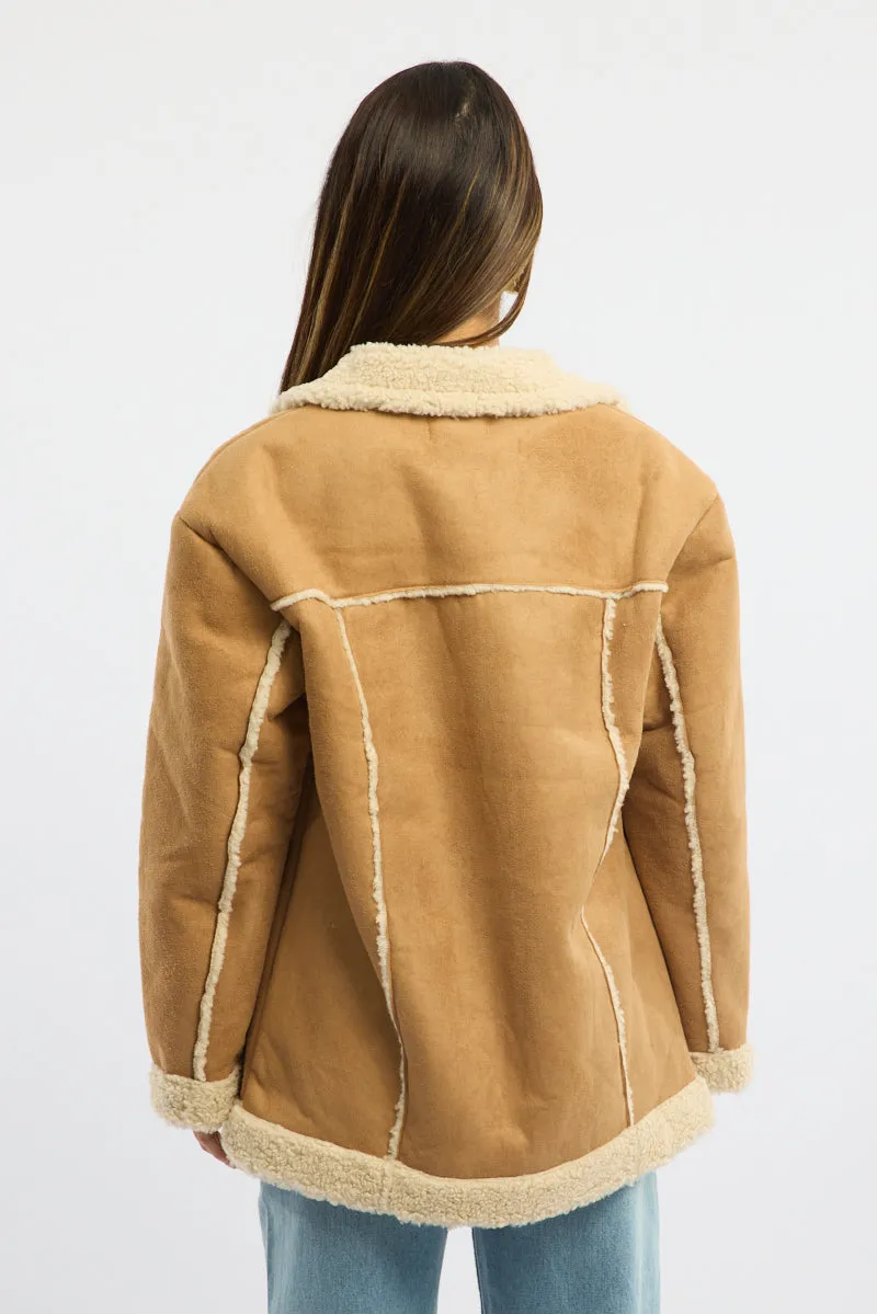 Beige Shearling Jacket Oversized Pocket Detail sold by Ally Fashion product image thumbnail 4