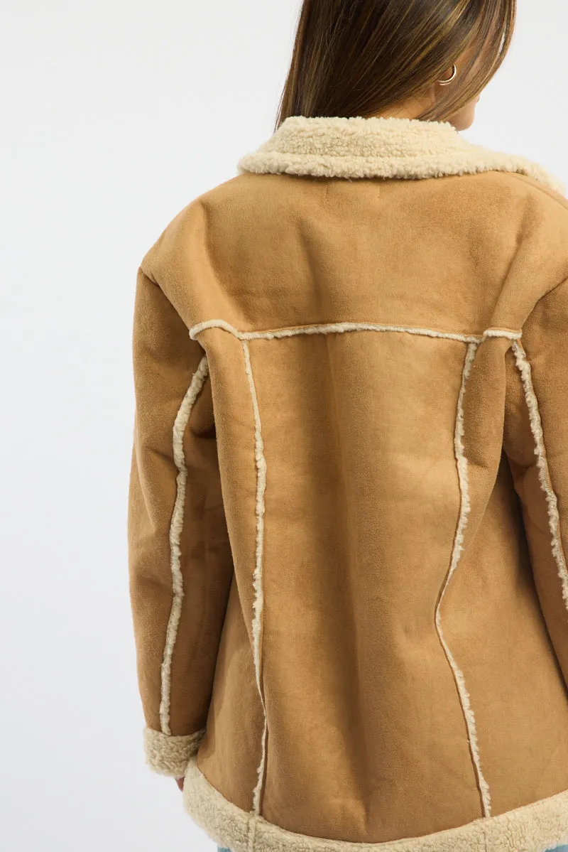 Beige Shearling Jacket Oversized Pocket Detail sold by Ally Fashion product image thumbnail 5