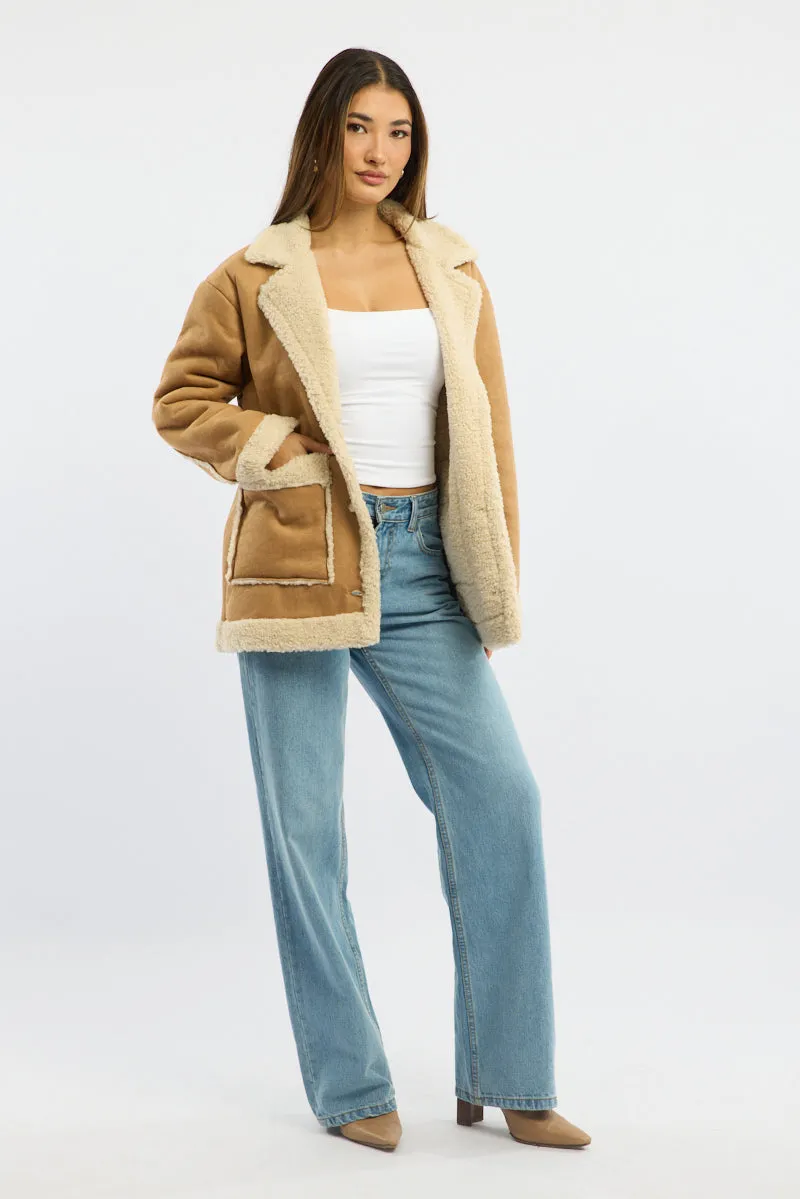 Beige Shearling Jacket Oversized Pocket Detail sold by Ally Fashion product image thumbnail 2