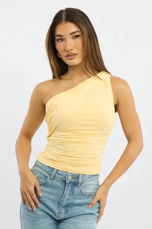 Yellow Asymmetrical Off Shoulder Top sold by Ally Fashion