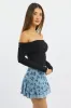 Blue Floral Mini Skirt Elastic Waist Skater Layered Burnout sold by Ally Fashion