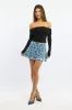 Blue Floral Mini Skirt Elastic Waist Skater Layered Burnout sold by Ally Fashion