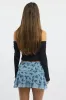 Blue Floral Mini Skirt Elastic Waist Skater Layered Burnout sold by Ally Fashion
