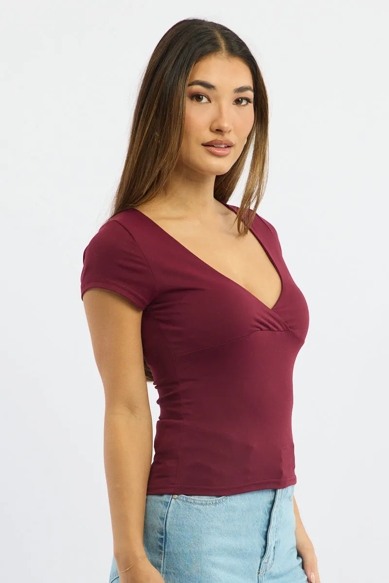 Red Supersoft Top Short Sleeve Cross Over sold by Ally Fashion product image thumbnail 3