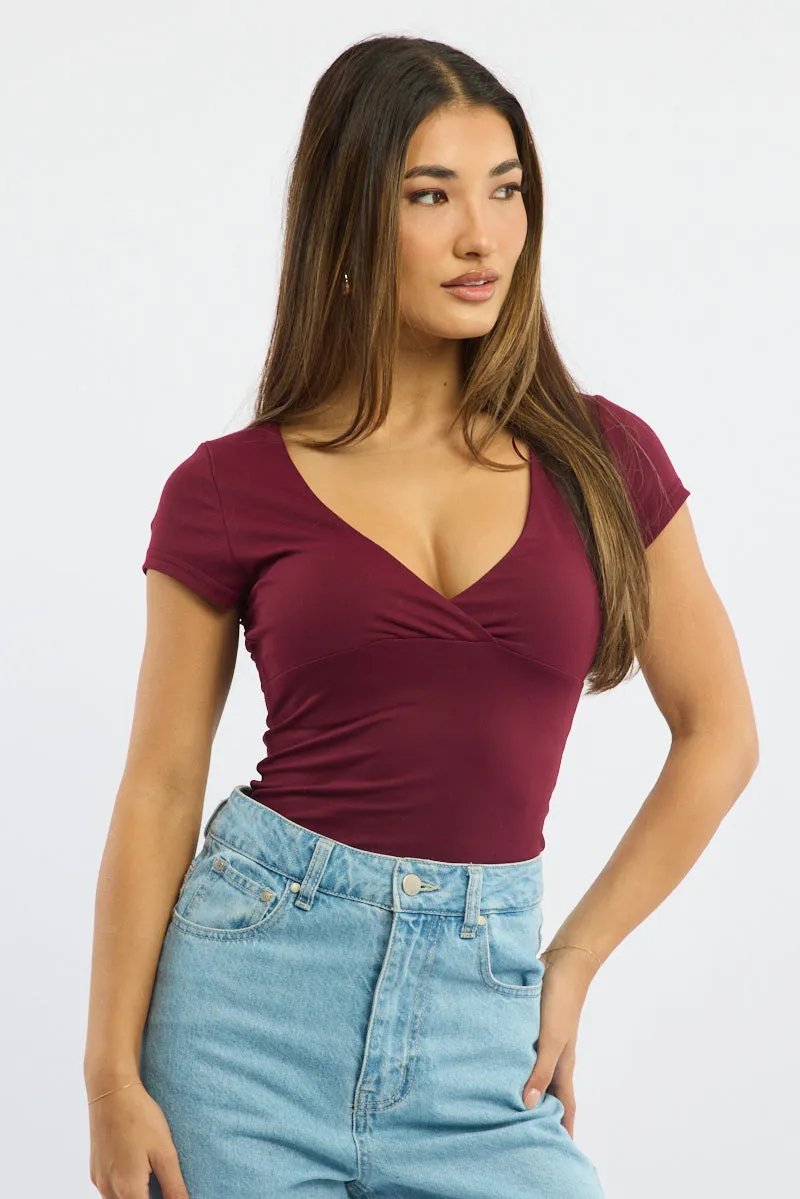 Red Supersoft Top Short Sleeve Cross Over sold by Ally Fashion