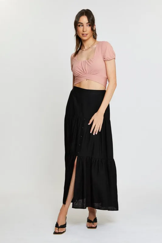 Black Maxi Skirt High Rise Linen Blend sold by Ally Fashion