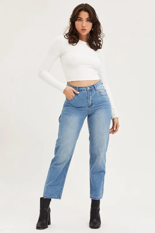 Blue Carpenter Denim Jeans High Rise sold by Ally Fashion