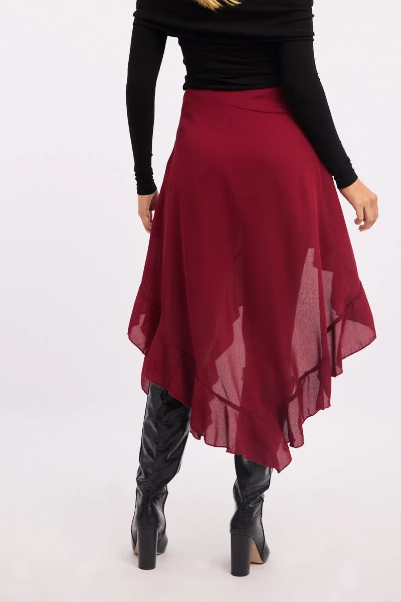 Red Frill Skirt High Waisted High Low Midi sold by Ally Fashion product image thumbnail 4