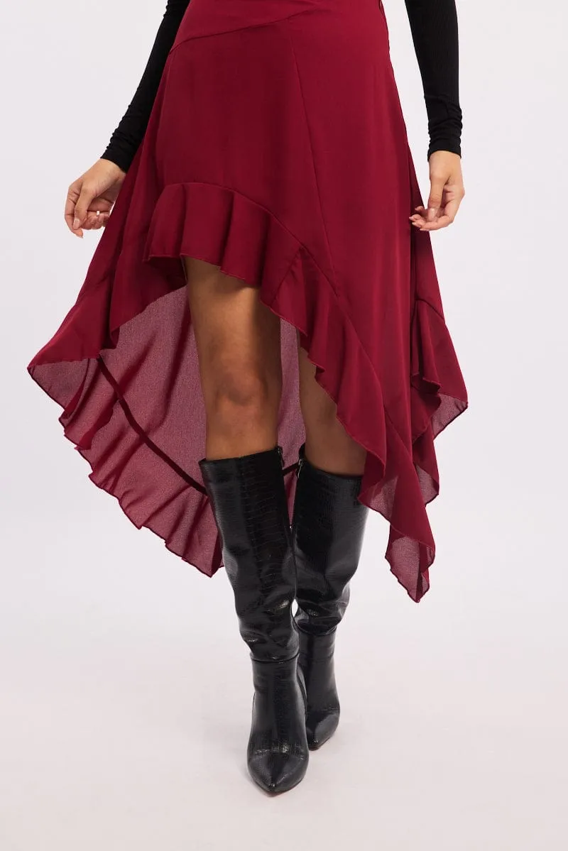 Red Frill Skirt High Waisted High Low Midi sold by Ally Fashion product image thumbnail 2