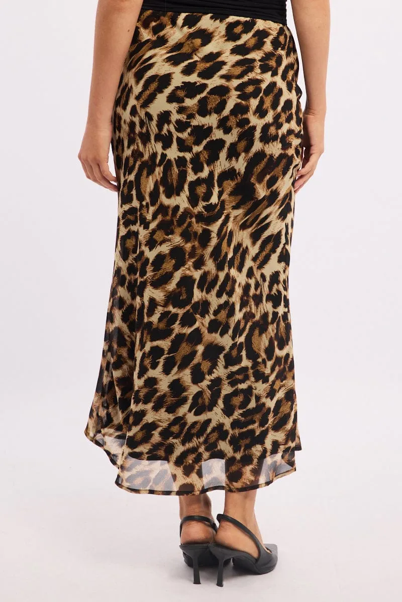 Brown Animal Print Slip Skirt High Rise Elastic Waist Maxi sold by Ally Fashion product image thumbnail 4