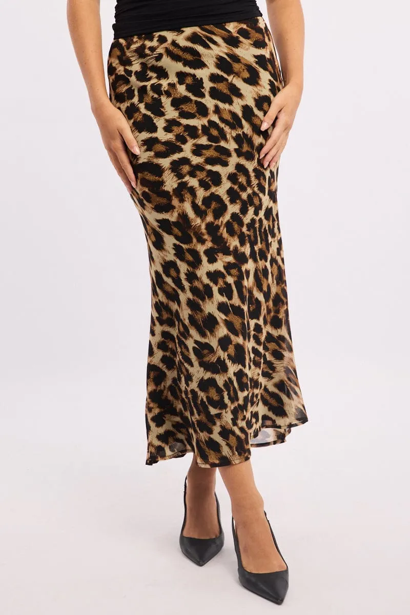 Brown Animal Print Slip Skirt High Rise Elastic Waist Maxi sold by Ally Fashion product image thumbnail 2