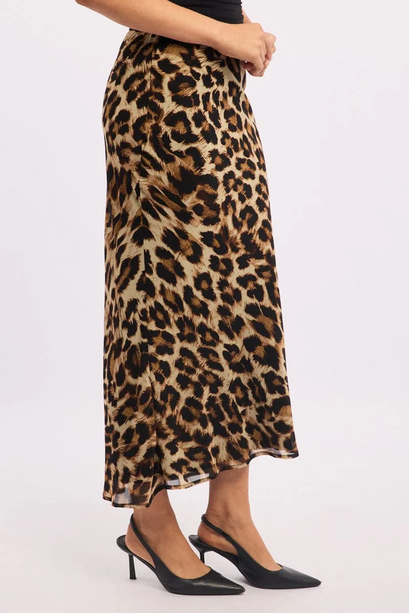 Brown Animal Print Slip Skirt High Rise Elastic Waist Maxi sold by Ally Fashion product image thumbnail 3