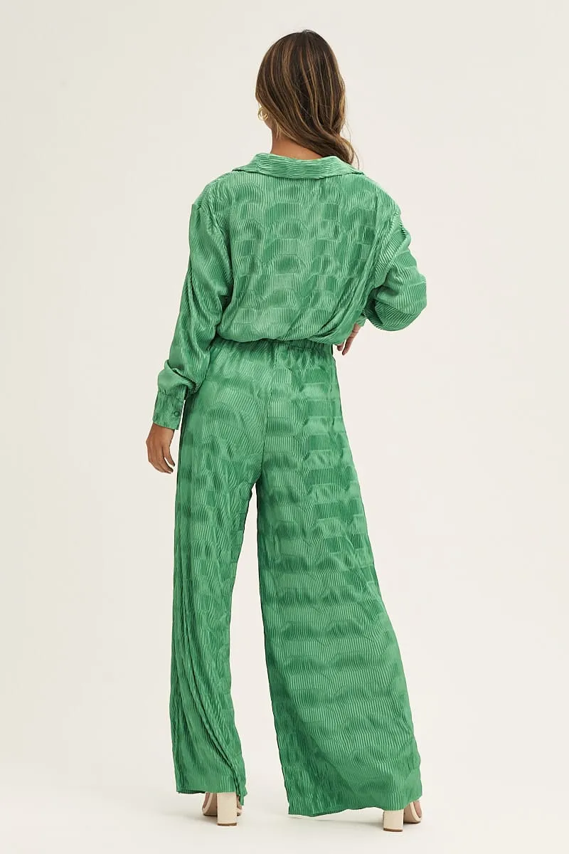 Green Plisse Pants Wide Leg High Rise sold by Ally Fashion product image thumbnail 5