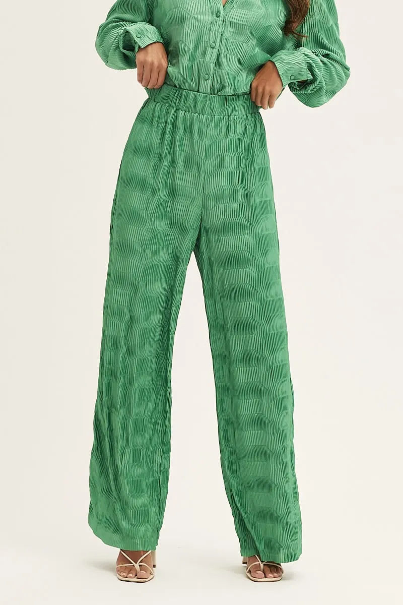 Green Plisse Pants Wide Leg High Rise sold by Ally Fashion product image thumbnail 2