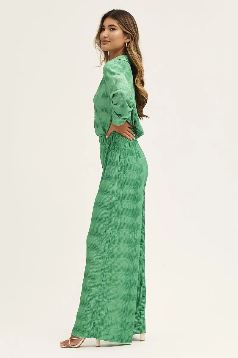 Green Plisse Pants Wide Leg High Rise sold by Ally Fashion product image thumbnail 4