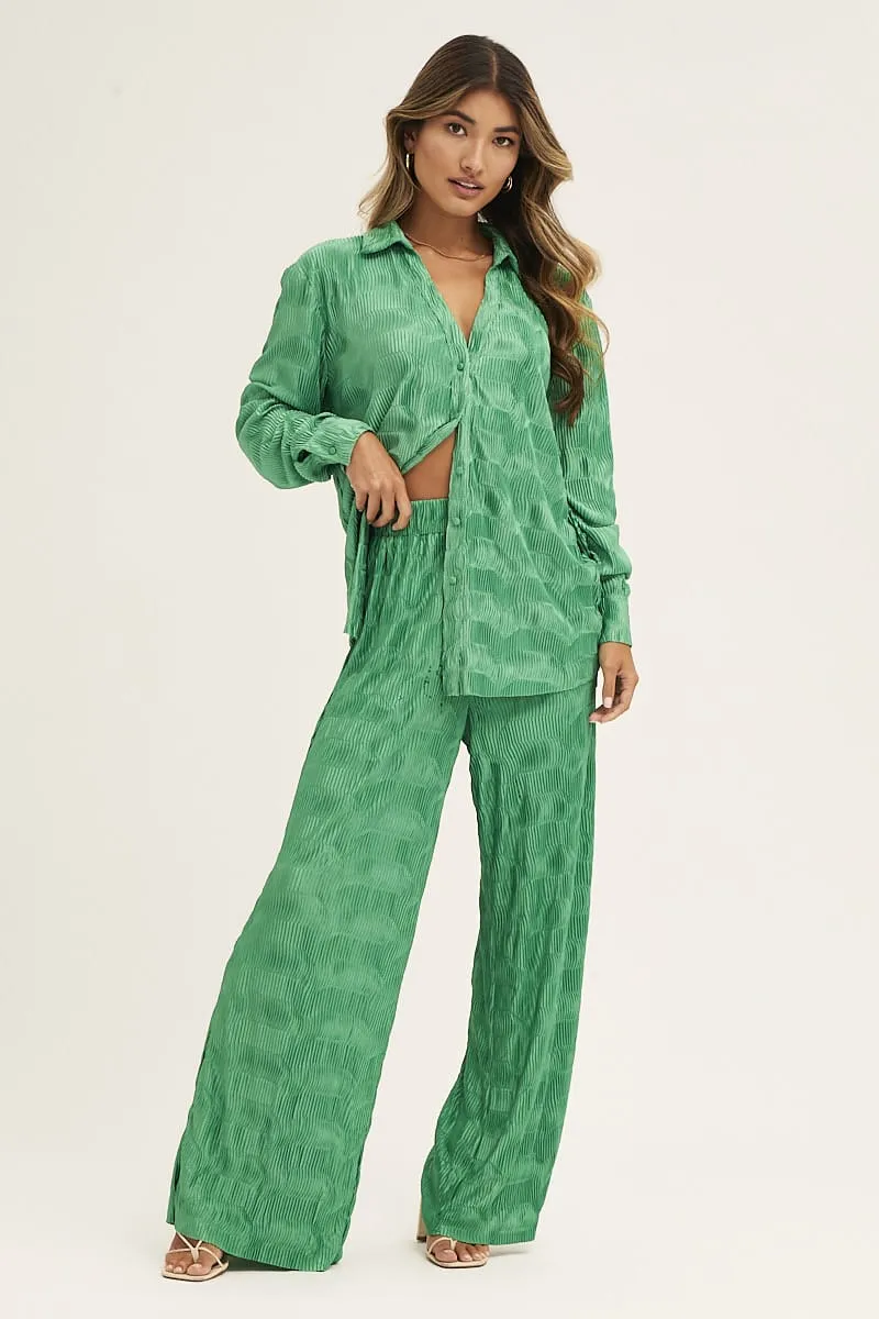 Green Plisse Pants Wide Leg High Rise sold by Ally Fashion product image thumbnail 3