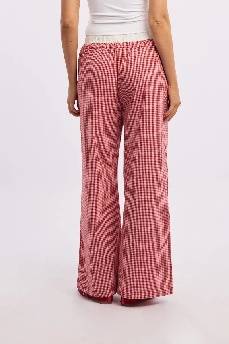 Red Check Wide Leg Pants Contrast Waist sold by Ally Fashion product image thumbnail 4