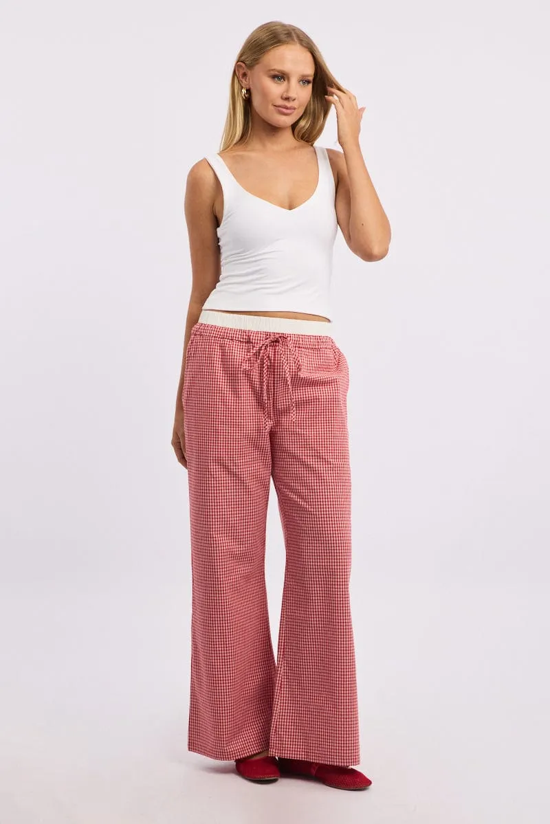 Red Check Wide Leg Pants Contrast Waist sold by Ally Fashion