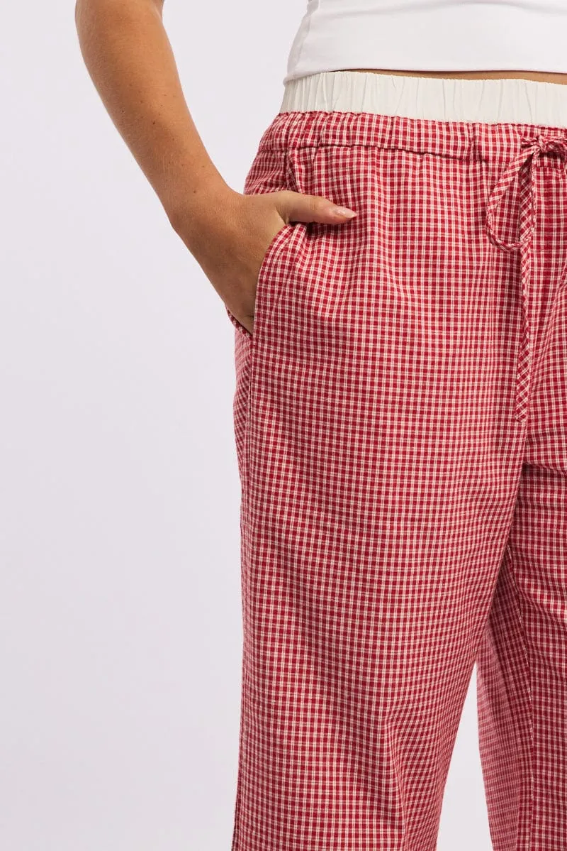 Red Check Wide Leg Pants Contrast Waist sold by Ally Fashion product image thumbnail 5