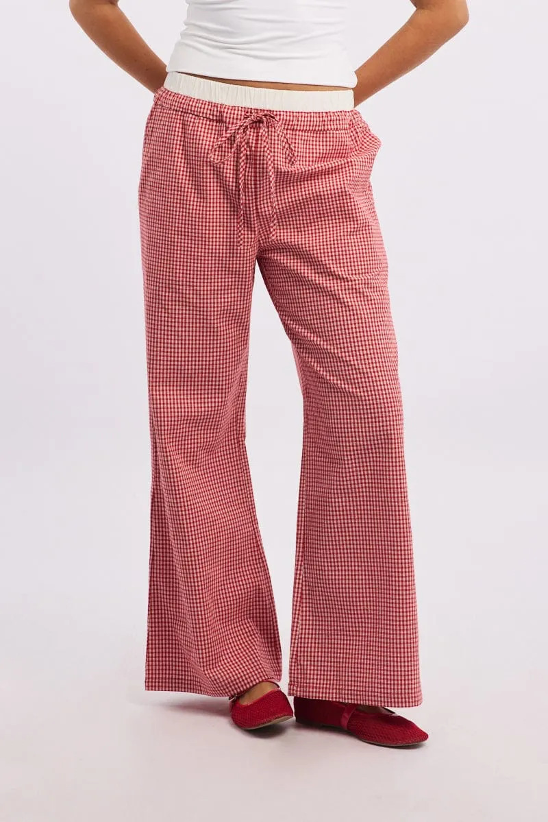 Red Check Wide Leg Pants Contrast Waist sold by Ally Fashion product image thumbnail 2