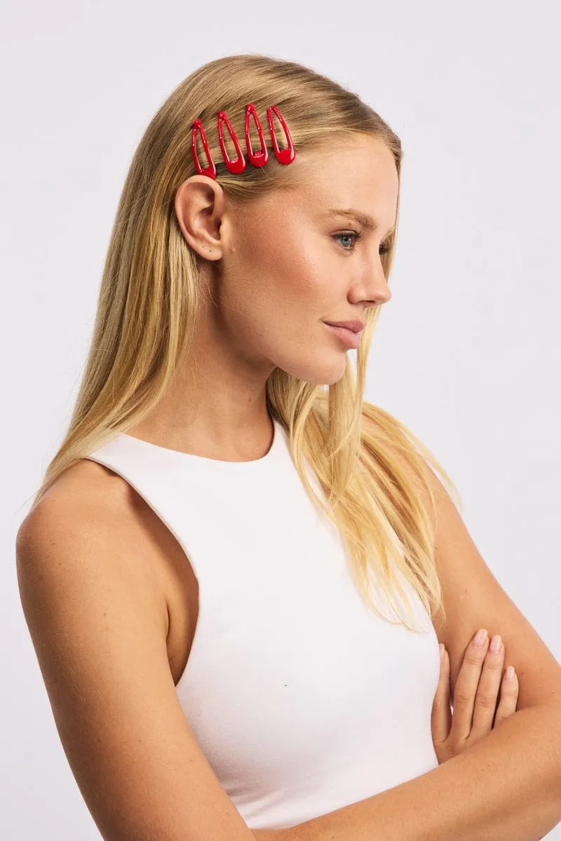 Red 4 Pack Hair Clips sold by Ally Fashion product image thumbnail 2