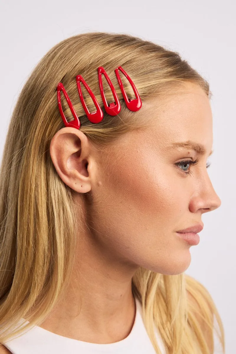 Red 4 Pack Hair Clips sold by Ally Fashion